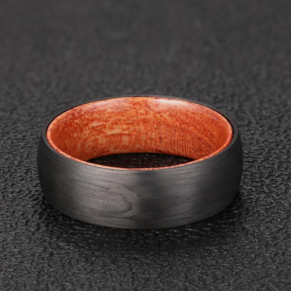 8mm Black Carbon Fiber Ring – Matte Finish with Rosewood Interior (Men’s) - Promise Rings