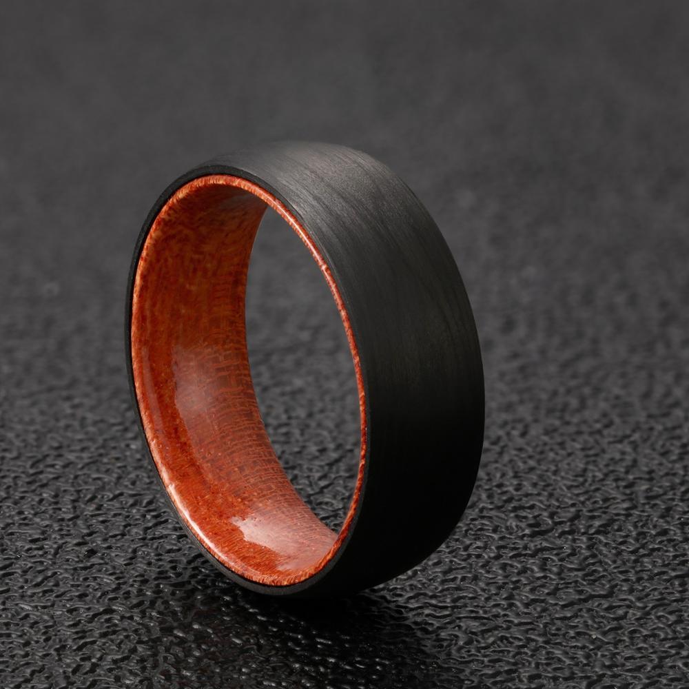 8mm Black Carbon Fiber Ring – Matte Finish with Rosewood Interior (Men’s) - Promise Rings