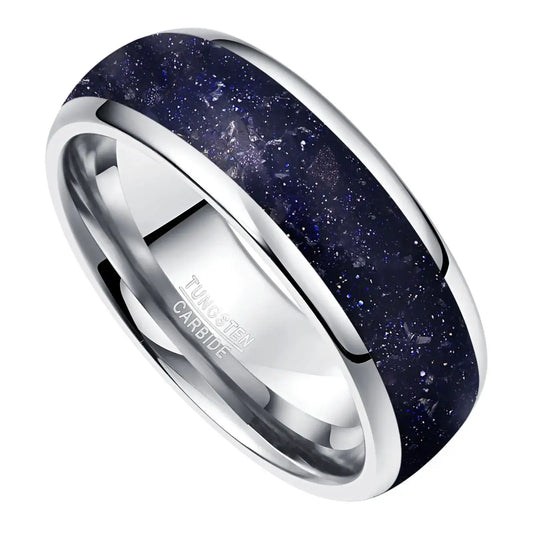 8mm Blue Sandstone Ring – Silver Tungsten (Men’s) - Promise Rings