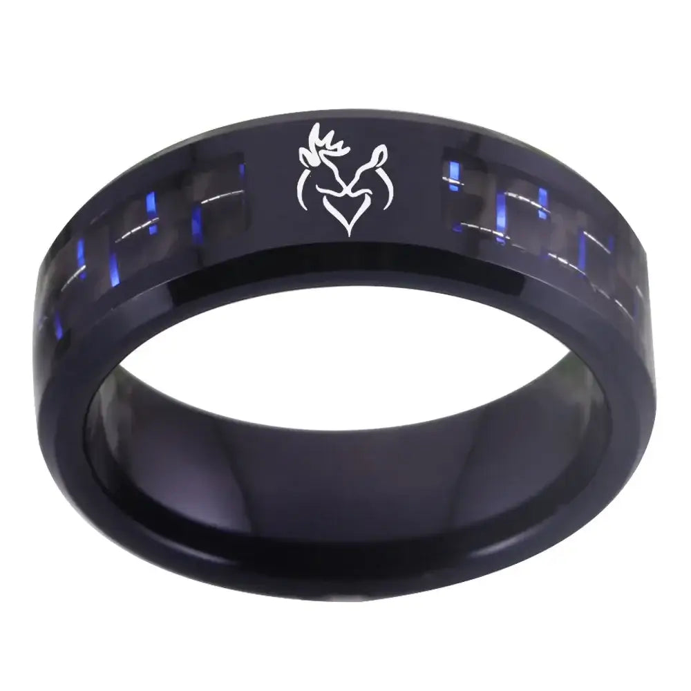 8mm Black Tungsten Deer Buck & Doe Carbon Fibre Inlay Ring – Nature & Connection Symbolism (Unisex) - Promise Rings