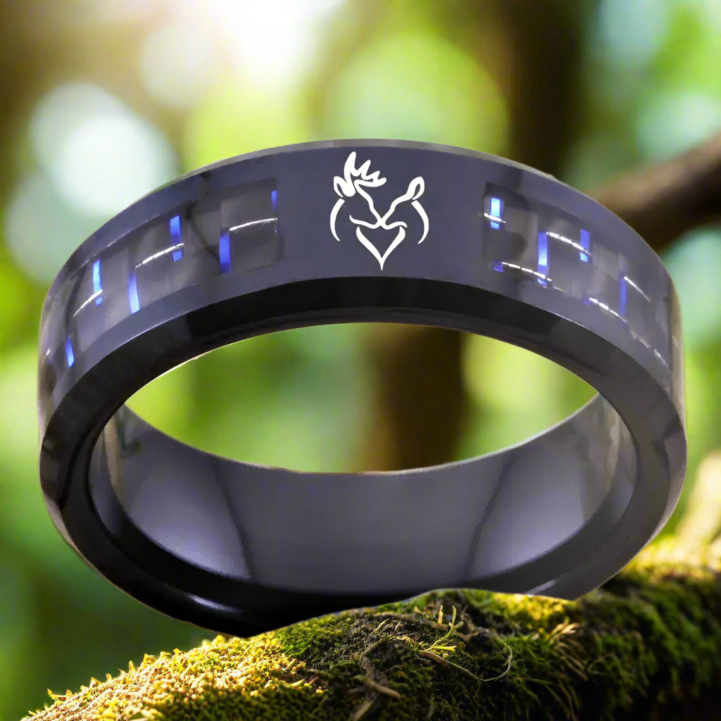8mm Black Tungsten Deer Buck & Doe Carbon Fibre Inlay Ring – Nature ...