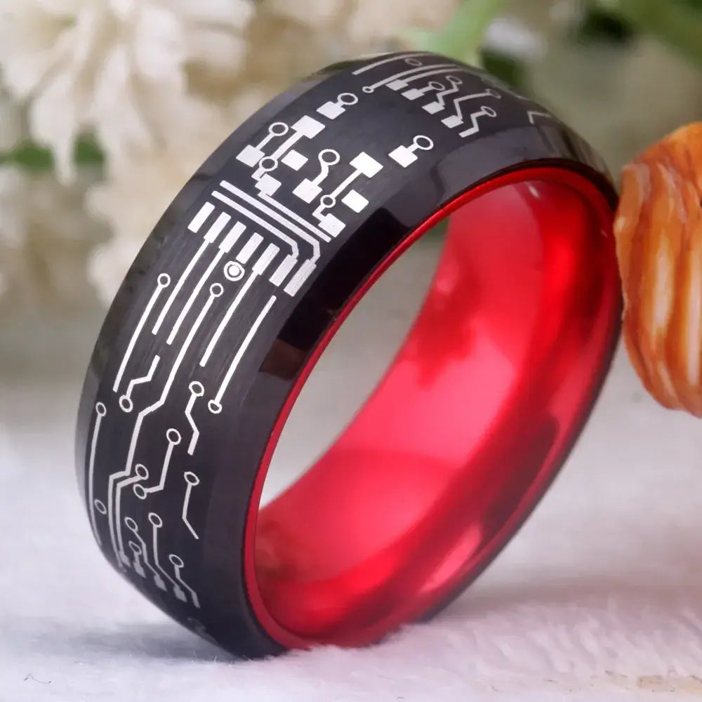 Pc Ring 8mm Tungsten Circuit Board Geek Gamer Ring – Tech & Innovation ...