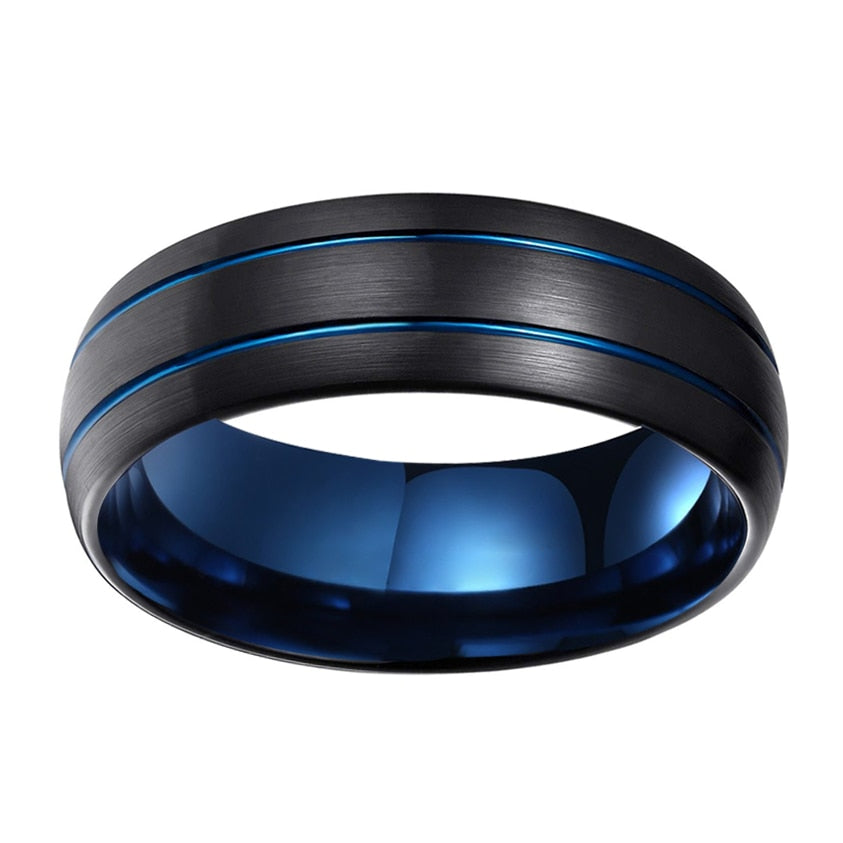 8mm Black Tungsten Ring – Double Blue Groove Design (Men’s) - Promise Rings