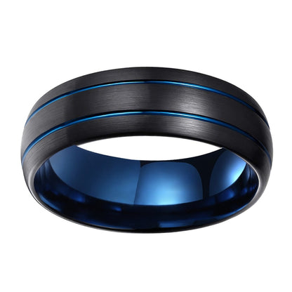 8mm Black Tungsten Ring – Double Blue Groove Design (Men’s) - Promise Rings