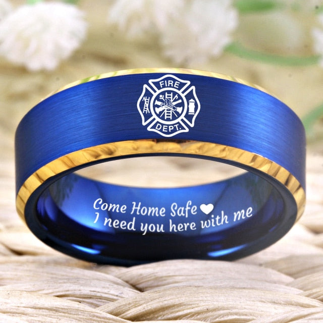 8mm Tungsten Firefighter Ring – Come Home Safe Engraving (Men's, 4 Sty