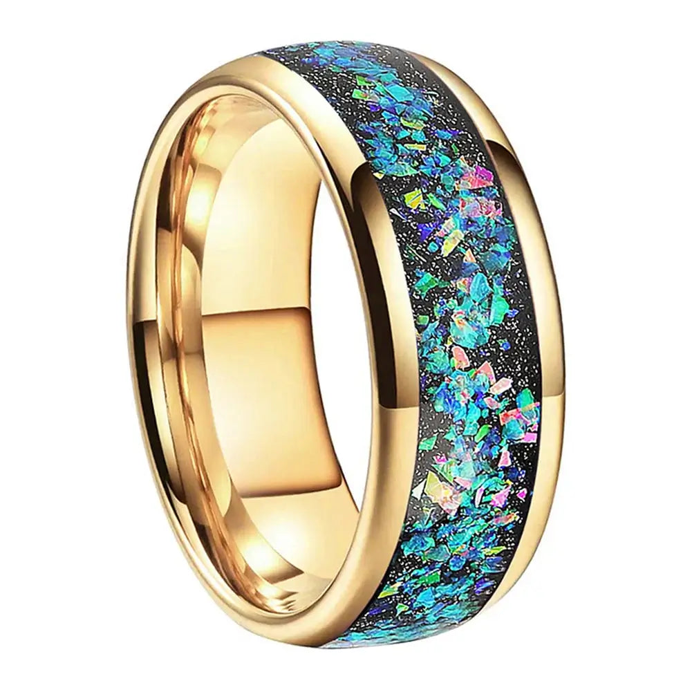 8mm Tungsten Galaxy Opal Domed Ring – Celestial Sparkle and Cosmic Beauty (Men’s) - Promise Rings