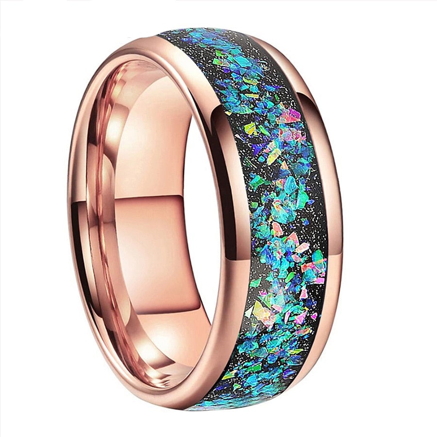 8mm Galaxy Series Opal Inlay Domed Polished Tungsten Men's Ring (4 Colors) - Promise Rings