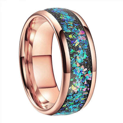 8mm Galaxy Series Opal Inlay Domed Polished Tungsten Men's Ring (4 Colors) - Promise Rings