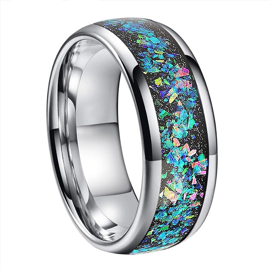 8mm Galaxy Series Opal Inlay Domed Polished Tungsten Men's Ring (4 Colors) - Promise Rings