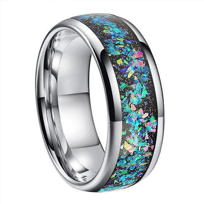 8mm Galaxy Series Opal Inlay Domed Polished Tungsten Men's Ring (4 Colors) - Promise Rings