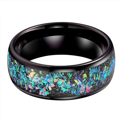 8mm Galaxy Series Opal Inlay Domed Polished Tungsten Men's Ring (4 Colors) - Promise Rings