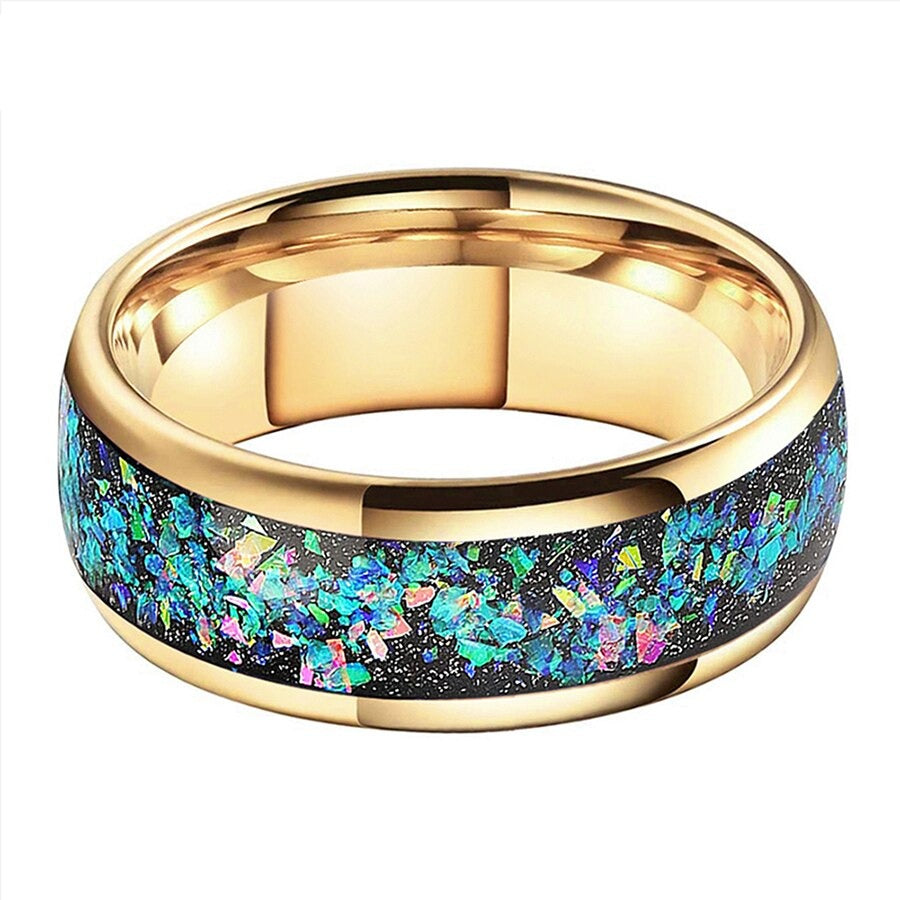 8mm Galaxy Series Opal Inlay Domed Polished Tungsten Men's Ring (4 Colors) - Promise Rings