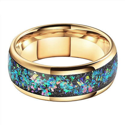 8mm Galaxy Series Opal Inlay Domed Polished Tungsten Men's Ring (4 Colors) - Promise Rings