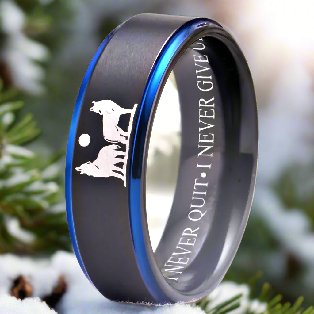 8mm Tungsten Never Quit Wolf Ring – Strength, Perseverance & Courage (Men’s) - Promise Rings