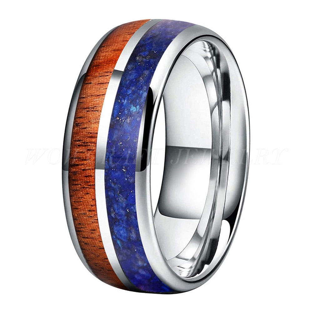 Lata Inlaid Rings 8mm Koa Wood Lapis Lazuli Inlay Men's Ring