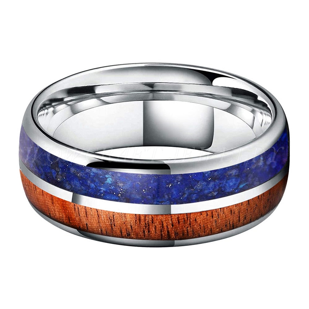 Men S Inlay Rings 8mm Koa Wood Lapis Lazuli Inlay Men's Ring