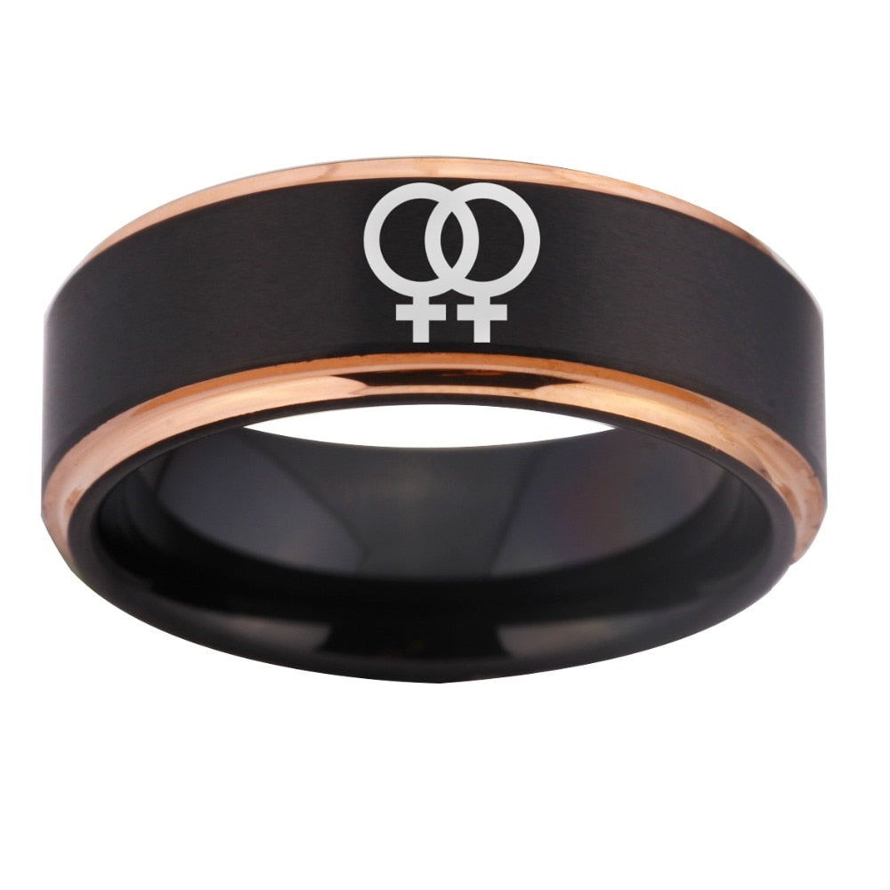 8mm Tungsten Lesbian Relationship Ring – Joint Female Symbol (Women's) - Promise Rings