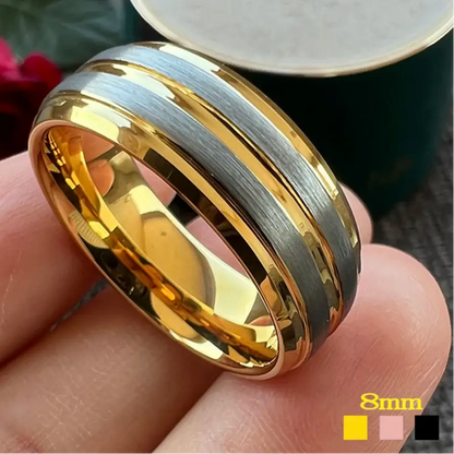 8mm Luxury Grooved Stepped Beveled Tungsten Ring – Comfort Fit (Men's) - Promise Rings