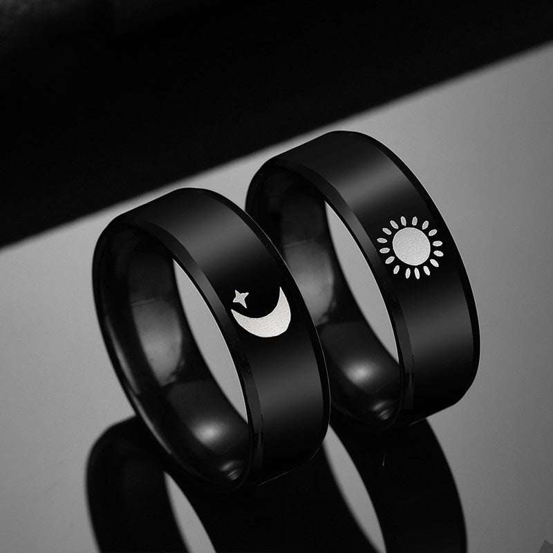 8mm My Sun and My Moon Silver Unisex Rings - Promise Rings