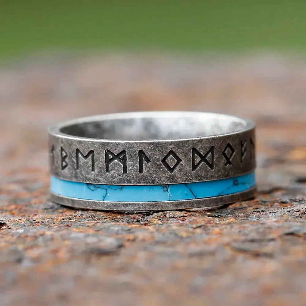 8mm Stainless Steel Viking Rune Ring – Norse Amulet Design (Men’s)