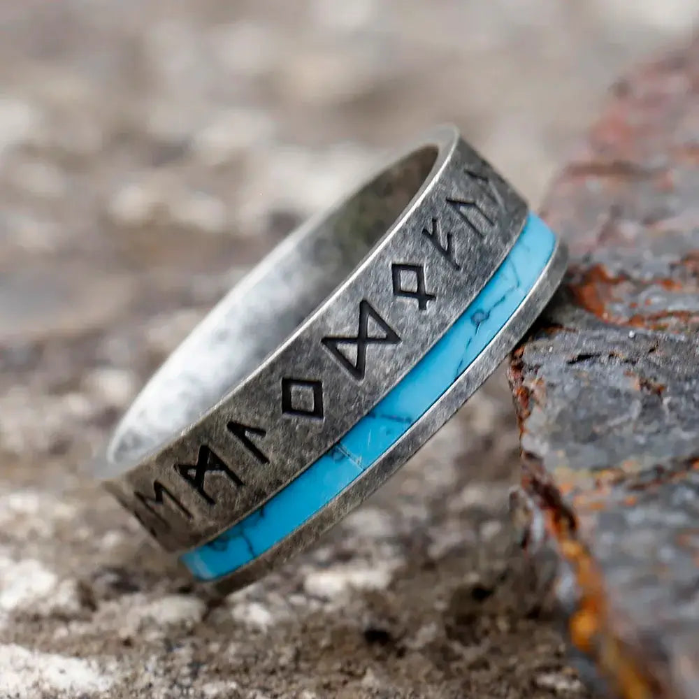8mm Stainless Steel Viking Rune Ring – Norse Amulet Design (Men’s)