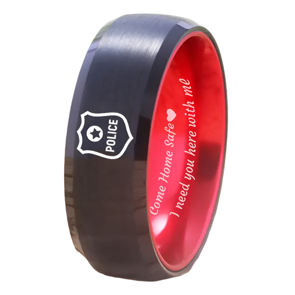 8mm Tungsten Police Cop Ring – Come Home Safe Message & Police Force ...