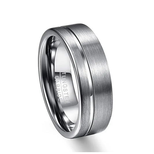 8mm Silver Tungsten Ring – Polished Groove and Brushed Finish (Men’s) - Promise Rings