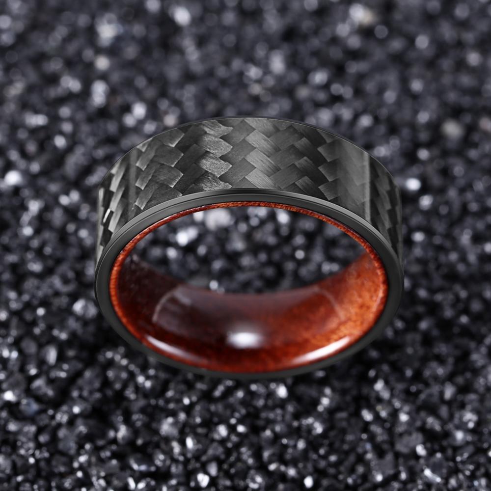 8mm Rosewood & Black Twill Carbon Fiber Ring – Modern Strength Meets Natural Elegance (Men’s) - Promise Rings