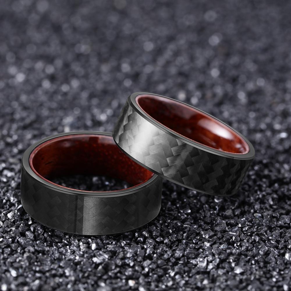 8mm Rosewood & Black Twill Carbon Fiber Ring – Modern Strength Meets Natural Elegance (Men’s) - Promise Rings