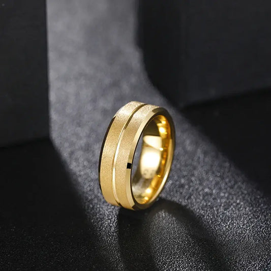 8mm Tungsten Gold and Silver Sandblasted Inlay Groove Ring – Modern Minimalist Design (Men’s) - Promise Rings