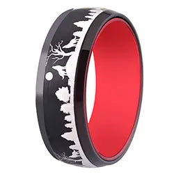 8mm Tungsten Wolf Howling Forest Ring – Nature & Strength Symbolism (Men’s) - Promise Rings