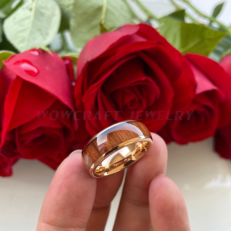 8mm Wood Inlay & Rose Gold Men's Ring - Promise Rings