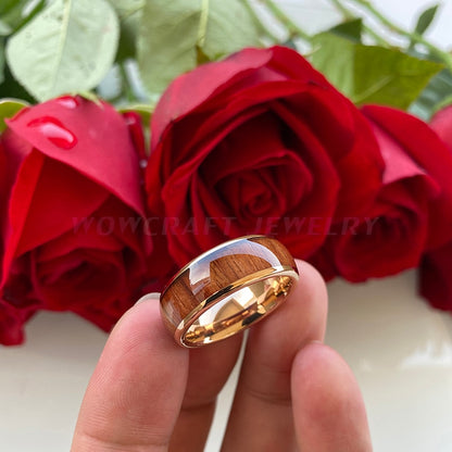 8mm Wood Inlay & Rose Gold Men's Ring - Promise Rings