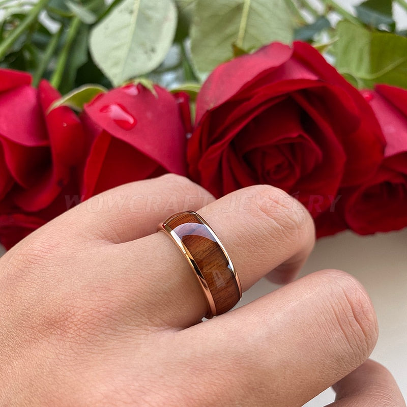 8mm Wood Inlay & Rose Gold Men's Ring - Promise Rings