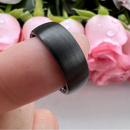 8mm Black Brushed Domed Comfort Fit Tungsten Unisex Ring