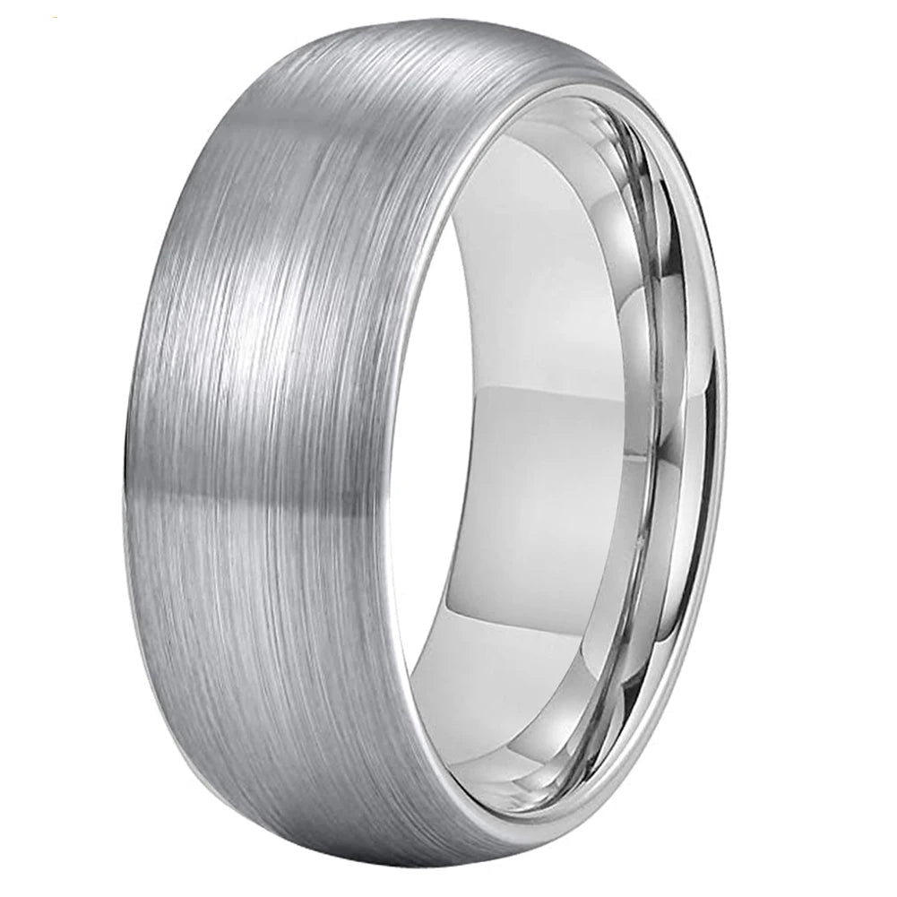 8mm silver Brushed Domed Comfort Fit Tungsten Couples Ring