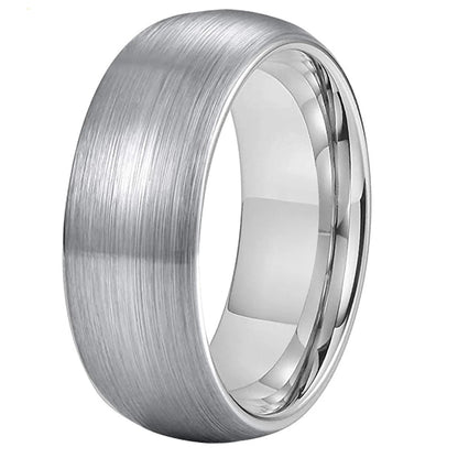 8mm silver Brushed Domed Comfort Fit Tungsten Couples Ring