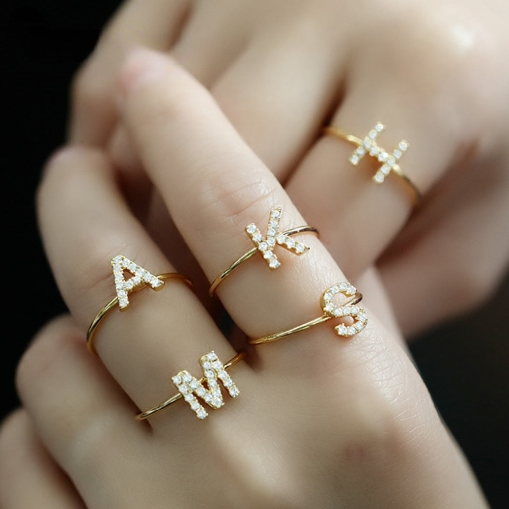 A-Z Initial Letter 925 Sterling Silver Zircon Women's Ring - Promise Rings