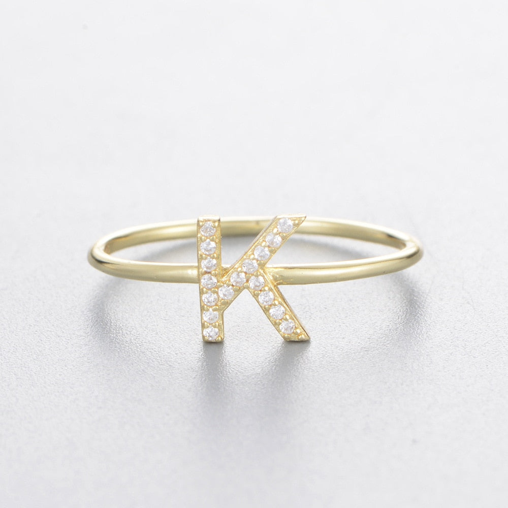 A-Z Initial Letter 925 Sterling Silver Zircon Women's Ring - Promise Rings