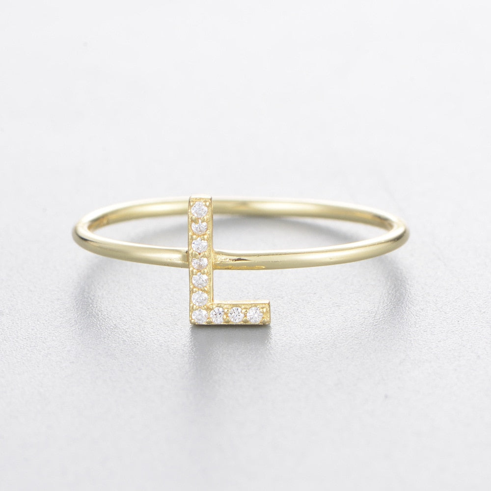 A-Z Initial Letter 925 Sterling Silver Zircon Women's Ring - Promise Rings