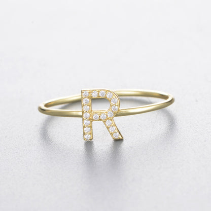 A-Z Initial Letter 925 Sterling Silver Zircon Women's Ring - Promise Rings