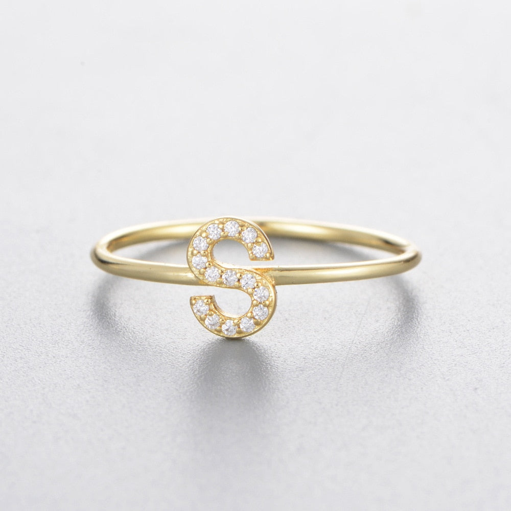 A-Z Initial Letter 925 Sterling Silver Zircon Women's Ring - Promise Rings