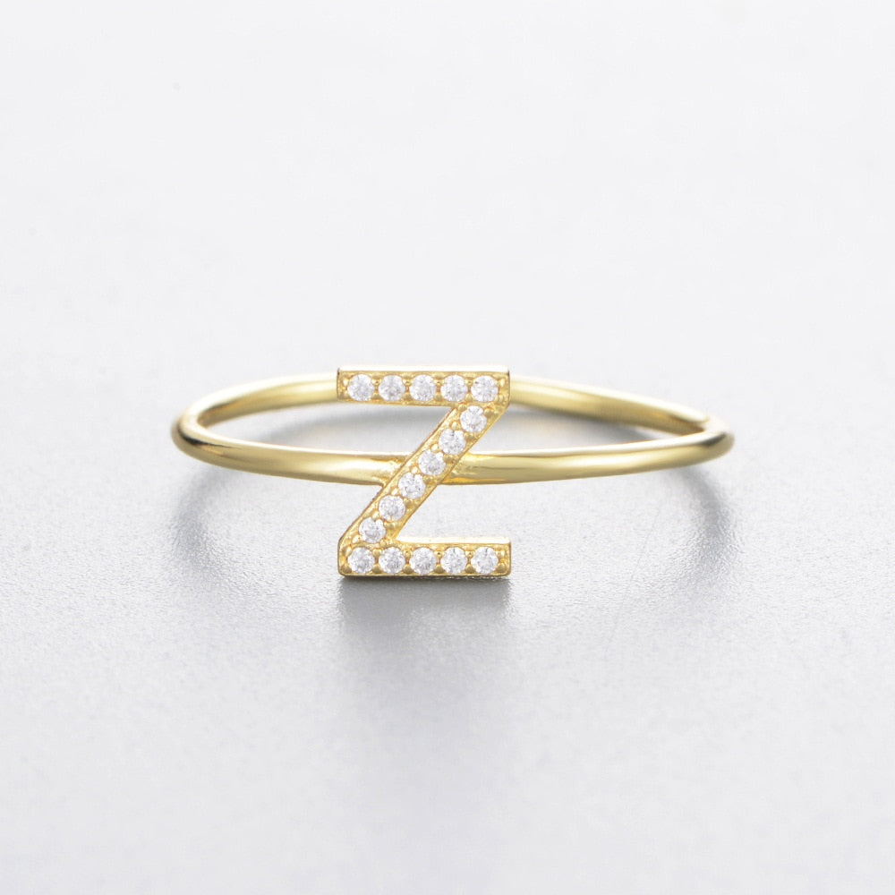 A-Z Initial Letter 925 Sterling Silver Zircon Women's Ring - Promise Rings