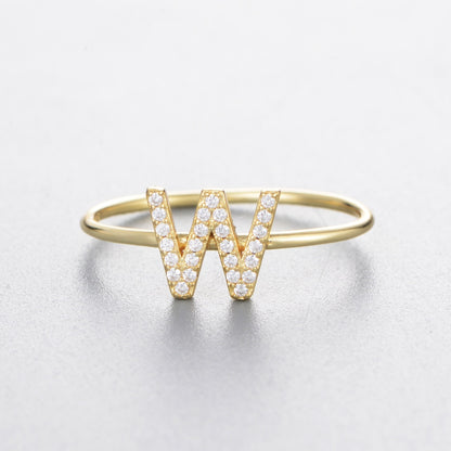 A-Z Initial Letter 925 Sterling Silver Zircon Women's Ring - Promise Rings