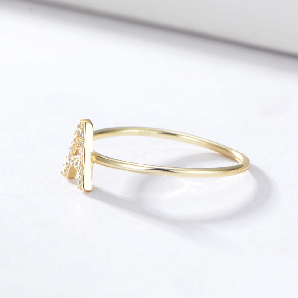 A-Z Initial Letter 925 Sterling Silver Zircon Women's Ring - Promise Rings