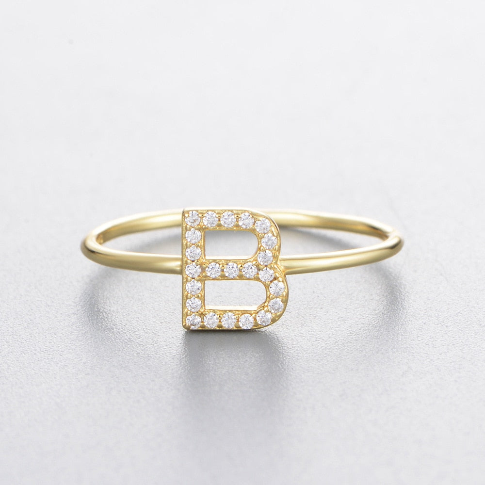 A-Z Initial Letter 925 Sterling Silver Zircon Women's Ring - Promise Rings