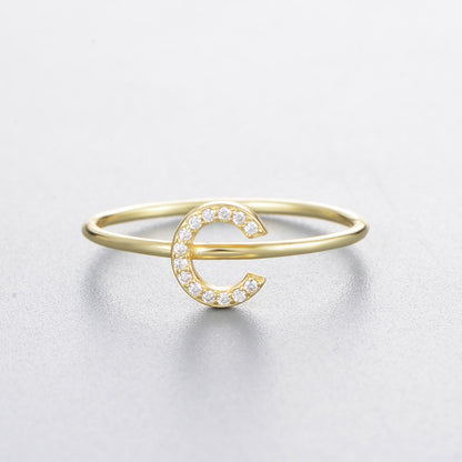A-Z Initial Letter 925 Sterling Silver Zircon Women's Ring - Promise Rings