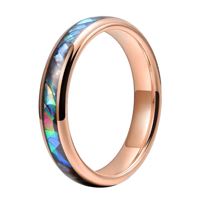 Abalone Shell Ring — 4mm Domed Rose Gold Tungsten women's Band