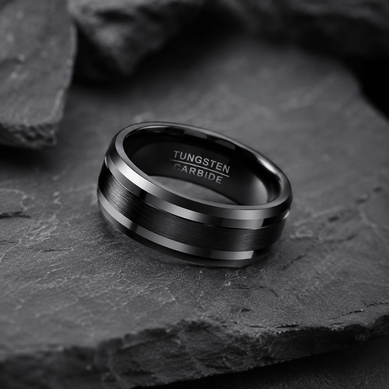 Men's Black Brushed Tungsten Carbide Ring — 8mm Wedding & Promise Band
