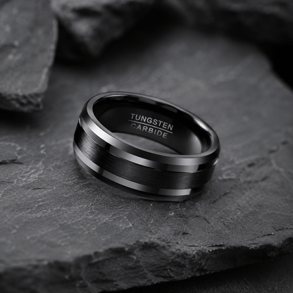 Men's Black Brushed Tungsten Carbide Ring — 8mm Wedding & Promise Band